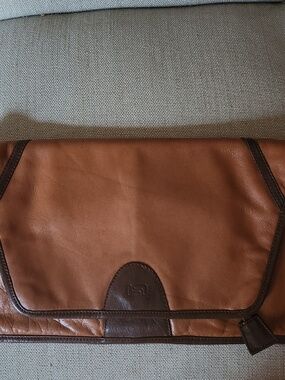 Vintage LAND Leather Envelope Clutch Handbag Purse, Medium & Dark Brown